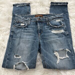 Joe's Jeans Distressed Boyfriend Jeans in Blue Denim